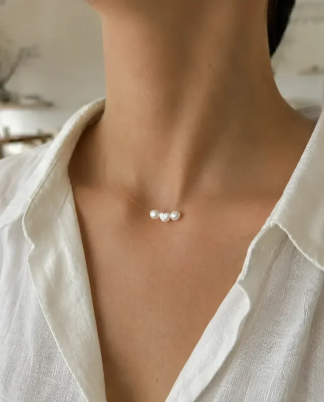 گردنبند نامرئی مروارید پرورشی مدل لونا برند Daa Design